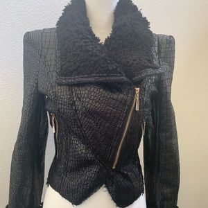Crop faux leather shearling biker jacket Medium